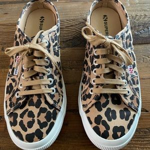 Superga Mule Print Black Leopard slide sneaker. Sz 9